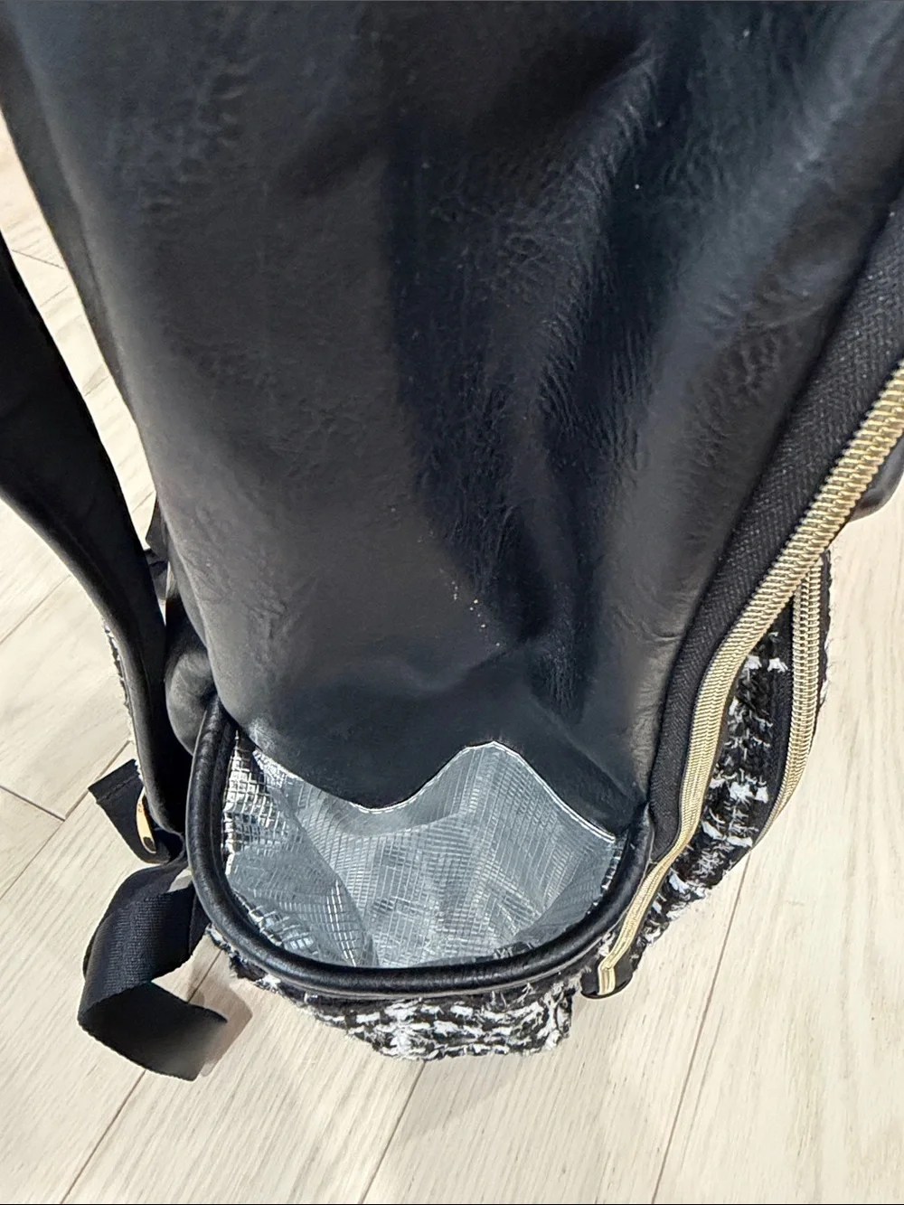 Itzy Ritzy Black & White Tweed Diaper Backpack with Gold Hardware